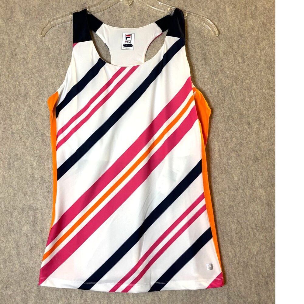 FILA Awning Stripe Tennis Tank Women’s L NWT Pink Orange Navy
